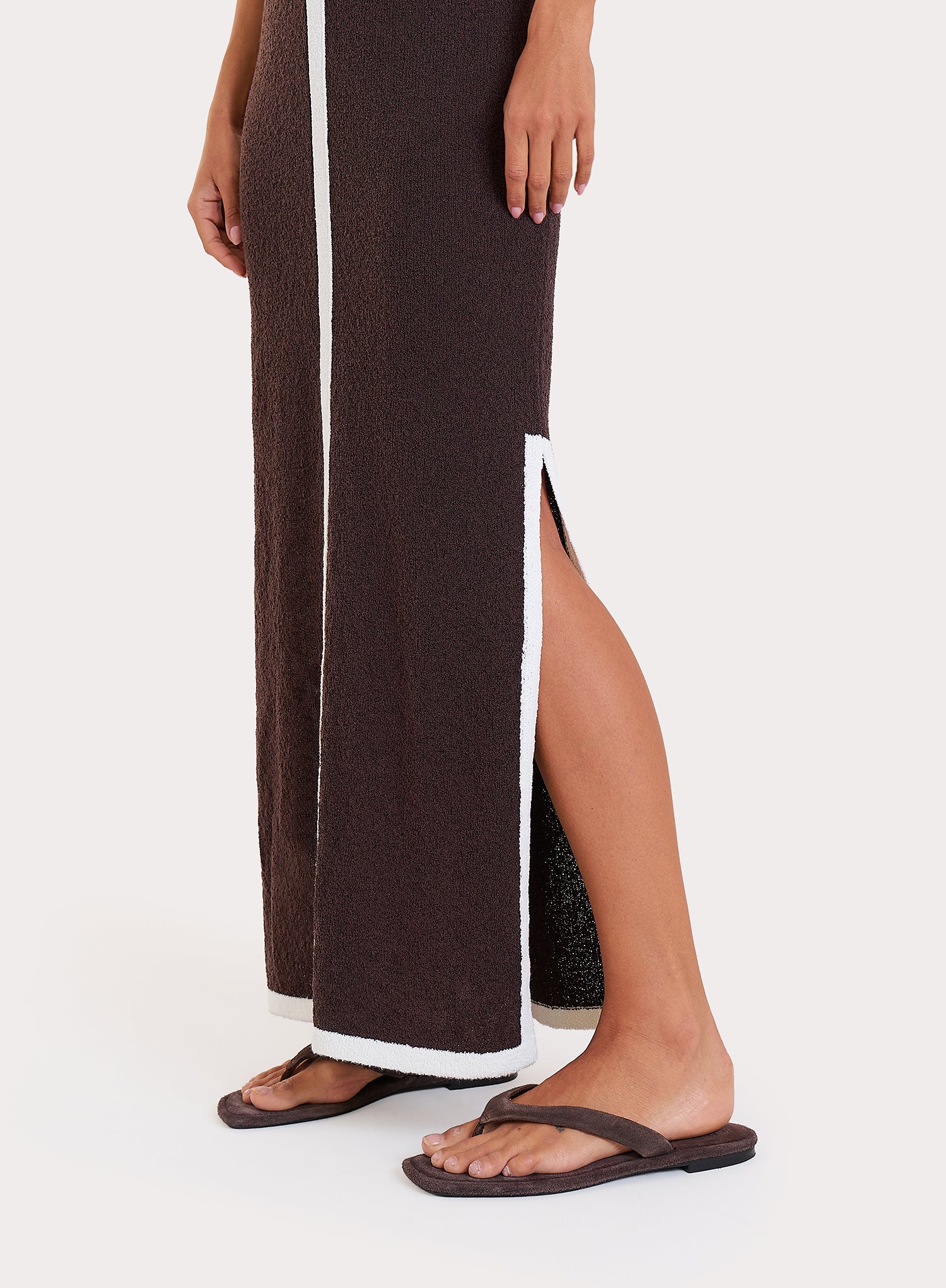 Chocolate Knitted Contrast Trim Midaxi Dress